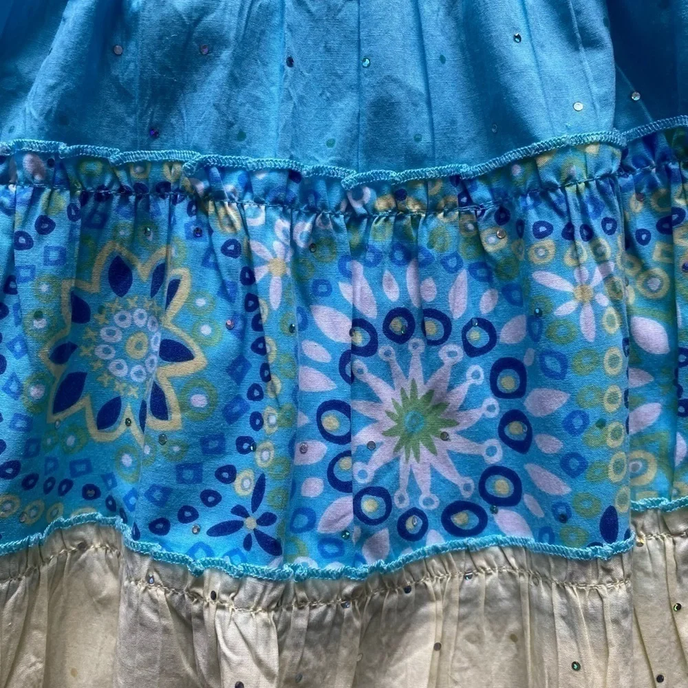 BLUE BERI BLVD-BLUE AND YELLOW BOHO STYLE HALTER DRESS-SZ 24 MONTHS